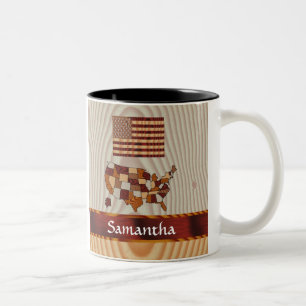 Tasse 2 Couleurs Drapeau et carte en bois américain