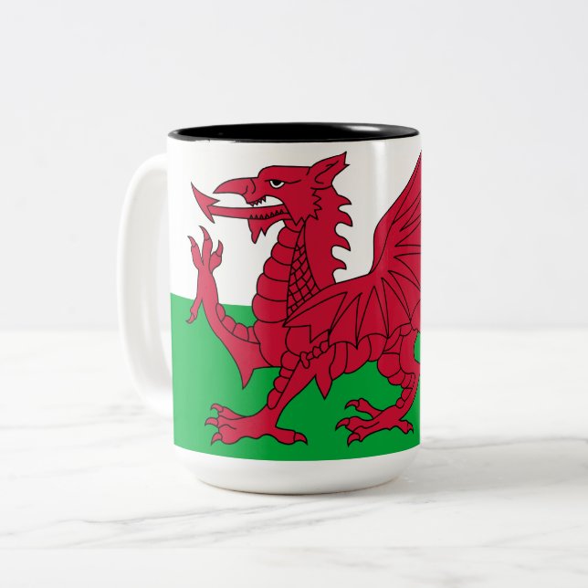 Tasse 2 Couleurs Drapeau gallois (Pays de Galles) (Dragon gallois) (Devant gauche)