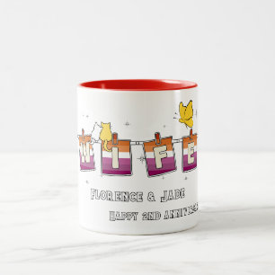Tasse 2 Couleurs Drapeau lesbien Sunset Wife Joyeux Anniversaire