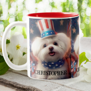 Tasse 2 Couleurs Drapeau Patriotique Maltais Chien Chien USA Person
