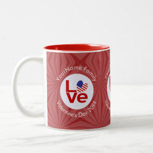 Tasse 2 Couleurs Drapeau rouge LOVE personnalisé des États-Unis