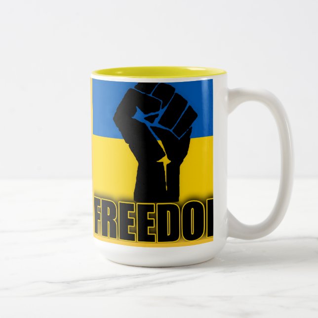 Tasse 2 Couleurs Drapeau ukrainien avec le poing pour la LIBERTÉ (Droit)