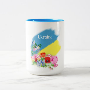 Tasse 2 Couleurs Drapeau ukrainien et fleurs
