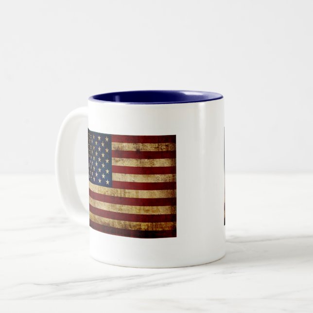 Tasse 2 Couleurs Drapeau USA / Grunge (Devant gauche)