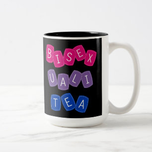 Tasse 2 Couleurs Drôle Bisexuel couleurs LGBT "Bisex-uali-tea"