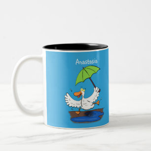 Tasse 2 Couleurs Drôle canard avec parapluie dessin animé