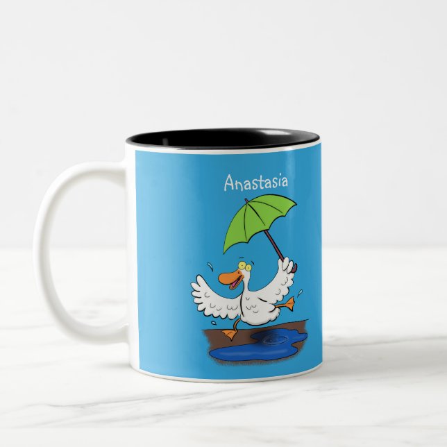 Tasse 2 Couleurs Drôle canard avec parapluie dessin animé (Gauche)