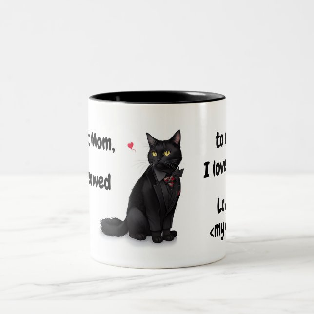 Tasse 2 Couleurs Drôle Cher Cher Chat Maman Citation Chat Noir Pers (Centre)