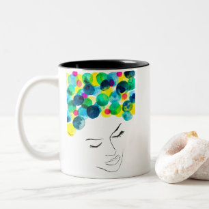Tasse 2 Couleurs Drôle coloré fille de cheveux aquarelle
