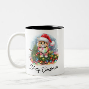 Tasse 2 Couleurs Drôle Conquérant Arbre de Noël Père Noël Cat