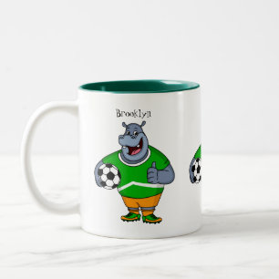 Tasse 2 Couleurs Drôle de joueur de football hippo dessin humoristi