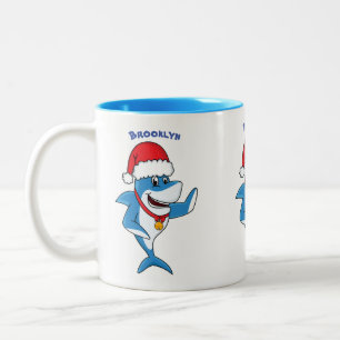 Tasse 2 Couleurs Drôle dessin animé de requin de Noël