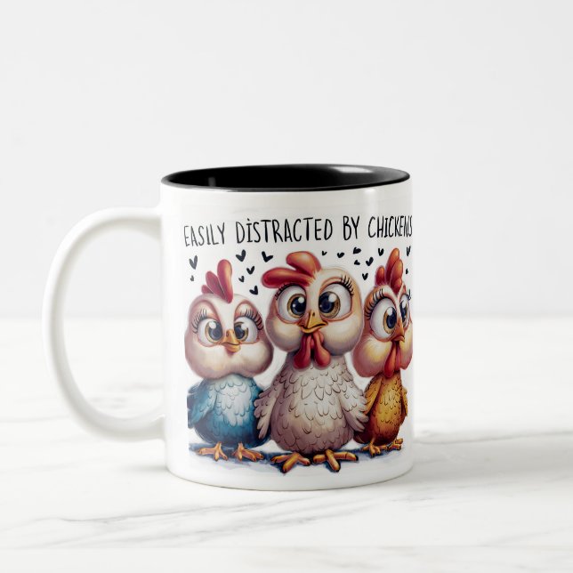 Tasse 2 Couleurs Drôle Distrait Par Les Poules (Gauche)