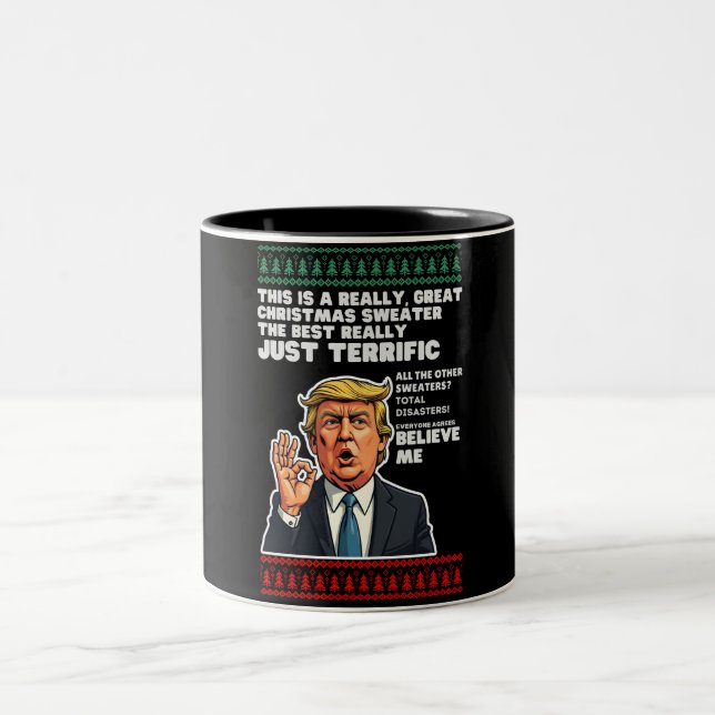 Tasse 2 Couleurs Drôle Donald Trump laide parodie de pull de Noël (Centre)