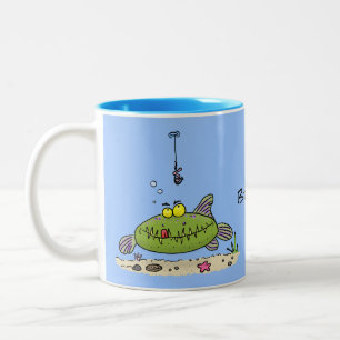 Tasse 2 Couleurs Drôle gras affamé poisson vert dessin de pêche