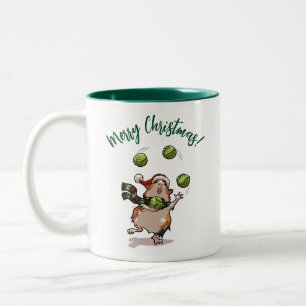 Tasse 2 Couleurs Drôle Guinéen Cochon Joyeux Noël ! Dessin de contr