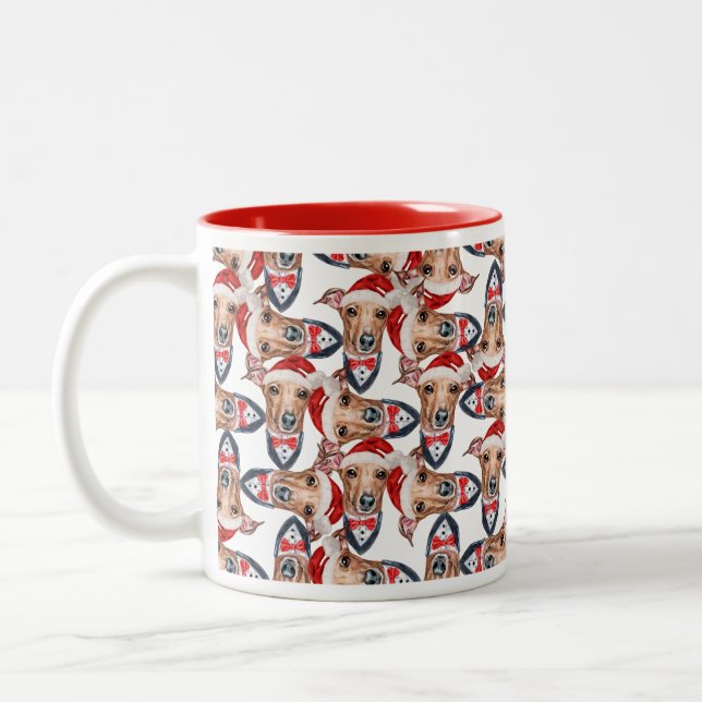 Tasse 2 Couleurs Drôle italien Greyhound Motif de Noël (Gauche)