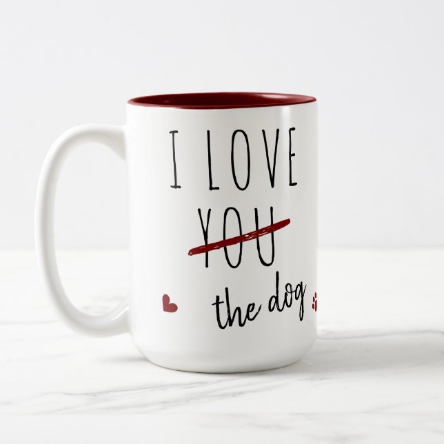 Tasse 2 Couleurs Drôle Je t'aime Chien Photo Personnalisée Valentin (Gauche)