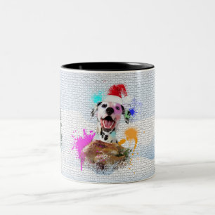 Tasse 2 Couleurs Drôle, mignon chien dalmate Joyeux Noël