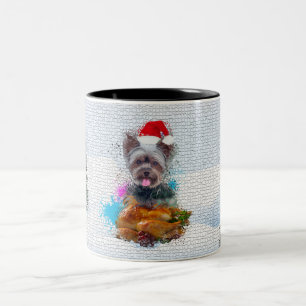 Tasse 2 Couleurs Drôle, mignon chien Yorkie Noël