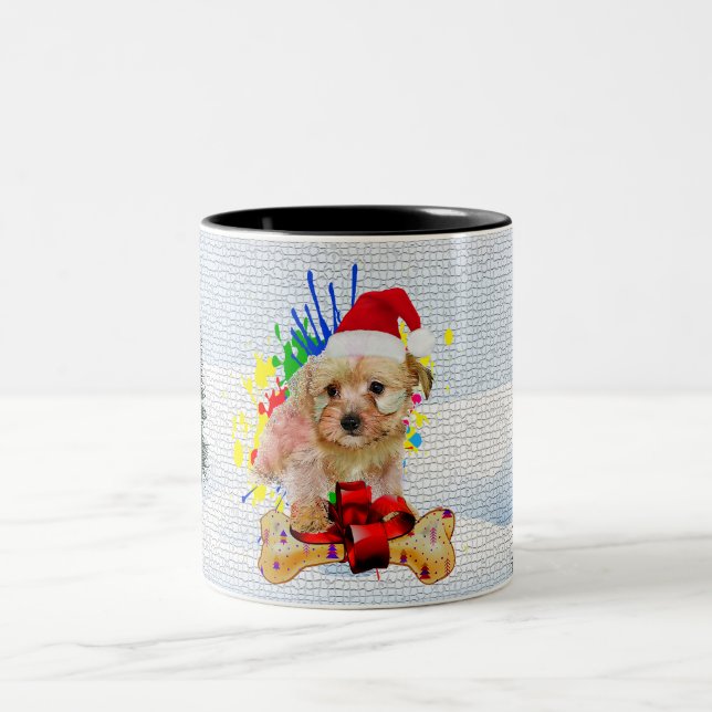 Tasse 2 Couleurs Drôle, mignon Morkie Chien Noël (Centre)