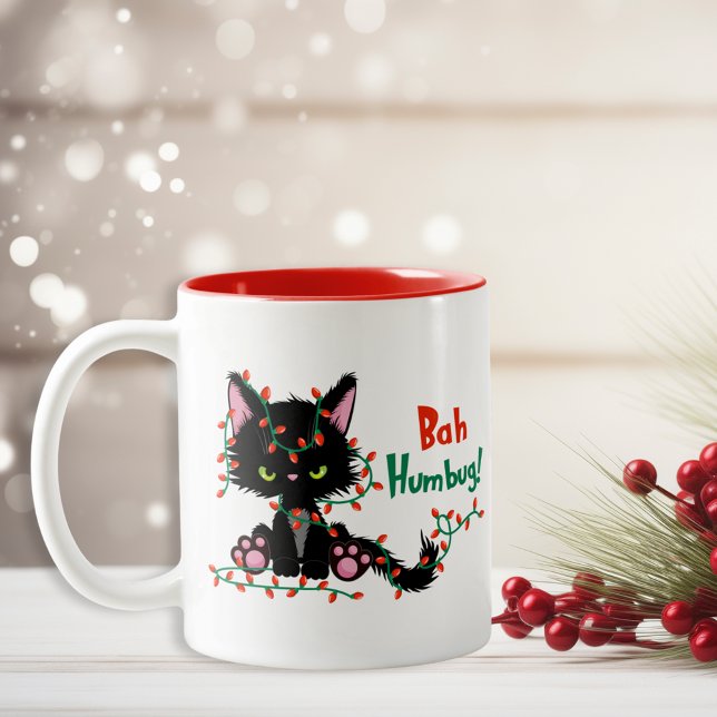 Tasse 2 Couleurs Drôle Noël Grumpy Chat Bah Humbug (Funny Christmas Grumpy Cat Bah Humbug Two-Tone Coffee Mug)
