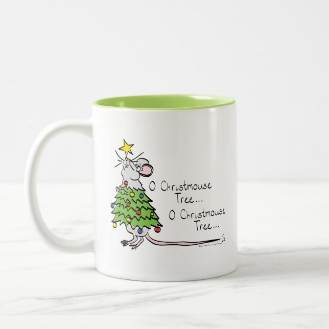 Tasse 2 Couleurs Drôle Noël mignon Souris Arbre Cartoon (Gauche)