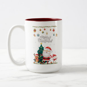 Tasse 2 Couleurs Drôle Père Noël, Snowman, Reindeer Joyeux Noël