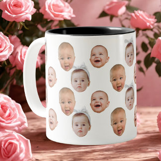 Tasse 2 Couleurs Drôle personnalisé bébé visage photo visage 3 phot
