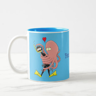Tasse 2 Couleurs Drôle pieuvre embrasse plongeur dessin animé humou