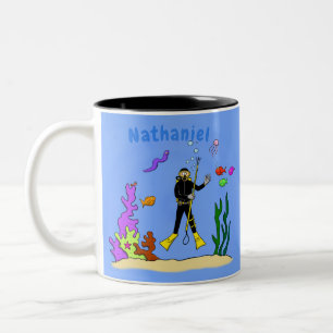 Tasse 2 Couleurs Drôle plongeur et poisson mer créatures dessin ani