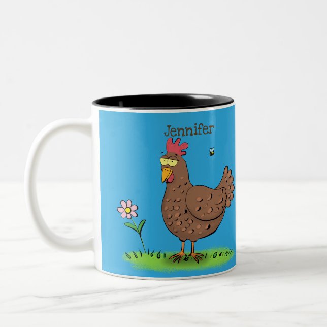 Tasse 2 Couleurs Drôle poulet rustique whimsical dessin animé (Gauche)