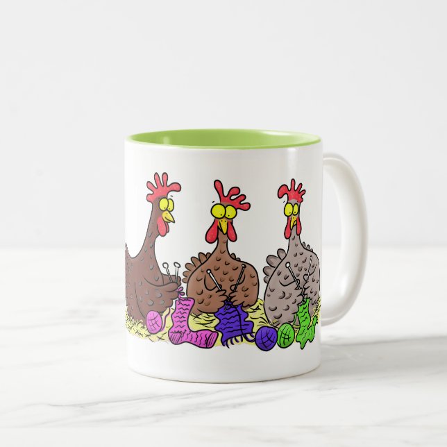 Tasse 2 Couleurs Drôle poulet trio tricot dessin animé (Devant droit)
