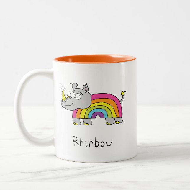 Tasse 2 Couleurs Drôle Rhino Rainbow Cute Rhinoceros Caricature pou (Gauche)