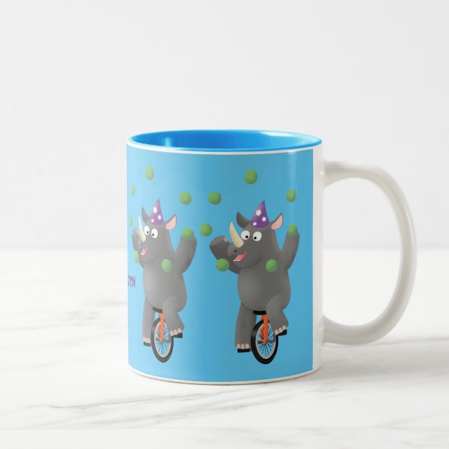 Tasse 2 Couleurs Drôle rhinocéros mignon jonglant sur monocycle (Droit)