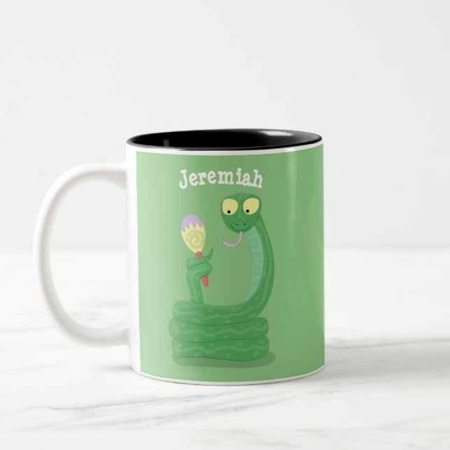 Tasse 2 Couleurs Drôle serpent vert avec caricature maraca (Gauche)