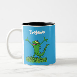 Tasse 2 Couleurs Drôle vert souriant animé lézard d'iguane
