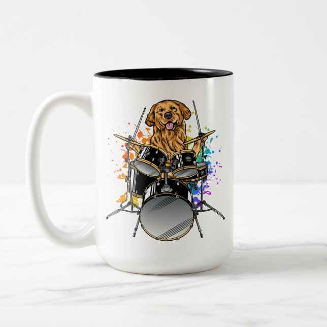 Tasse 2 Couleurs Drummer de chien Jouer des tambours (Gauche)