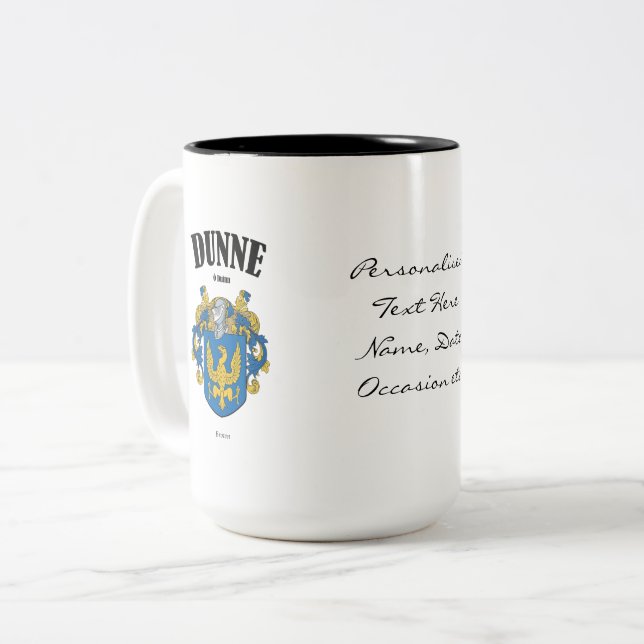 Tasse 2 Couleurs Dunne Family Crest, Traduction & Signification (Devant gauche)