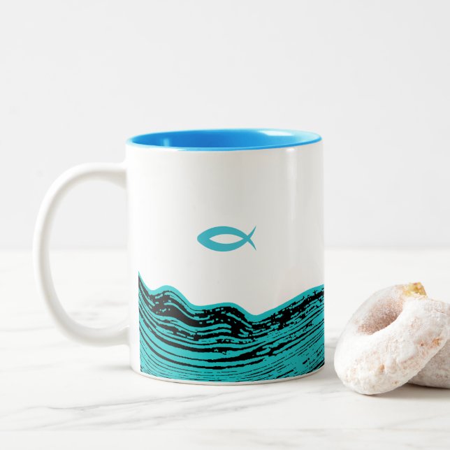 Tasse 2 Couleurs Eaux ondulées Jésus Poisson (Avec donut)