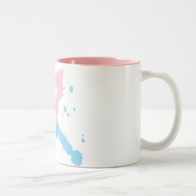 Tasse 2 Couleurs Éclaboussure de ruban rose et bleu avec des (Droit)