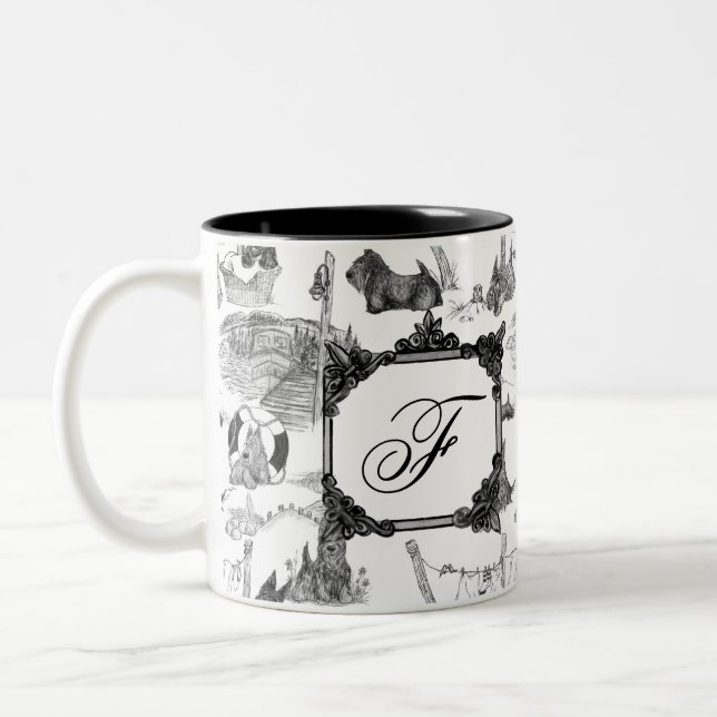 Tasse 2 Couleurs ÉCOSSE Terrier Toile noire avec Monogramme (Gauche)