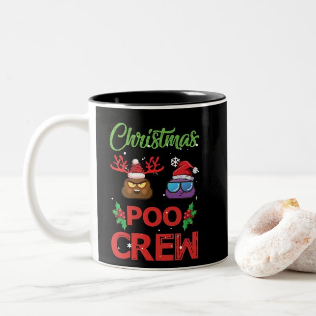 Tasse 2 Couleurs Écran de Noël Poop de Noël Emoji (Avec donut)
