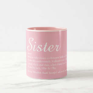 Tasse 2 Couleurs Écriture élégante Définition de sœur cool rose fém