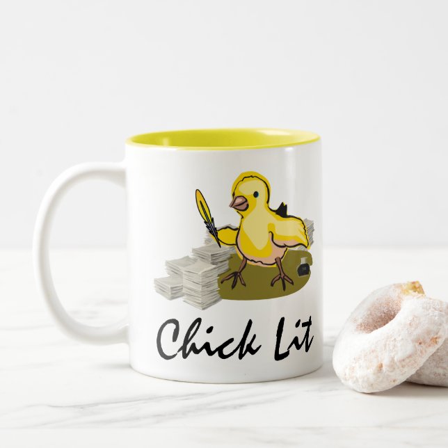 Tasse 2 Couleurs Écrivain Lit avec papier et Quill Plume (Avec donut)