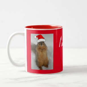 Tasse 2 Couleurs Écureuil de Noël avec le chapeau de Noël