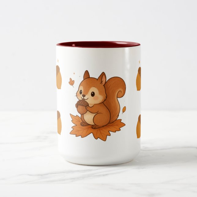 Tasse 2 Couleurs Écureuil mange du maïs avec des feuilles d'automne (Centre)