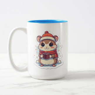 Tasse 2 Couleurs Écureuil mignon habillé pour l'hiver avec une tass