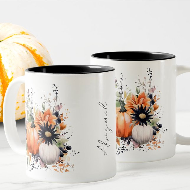 Tasse 2 Couleurs Editable Moderne Cute Girl Citrouille orange Autom (Créateur téléchargé)