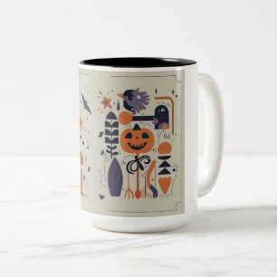 Tasse 2 Couleurs Éffrayante Mignonne Halloween Citrouille & Crow Mu